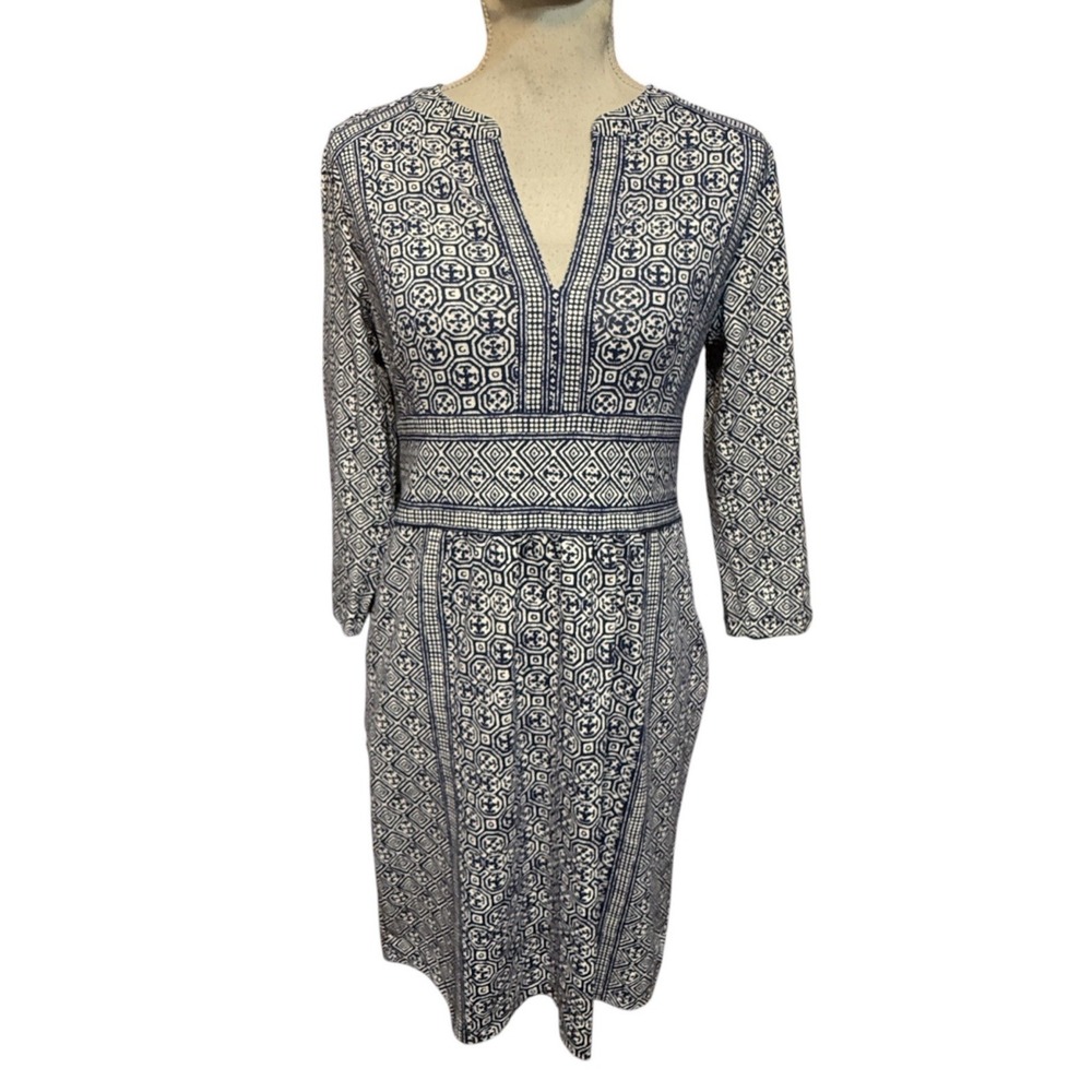 J McLaughlin Lola Dress Navy White Ogaden Gate Catalina Cloth SIZE MEDIUM